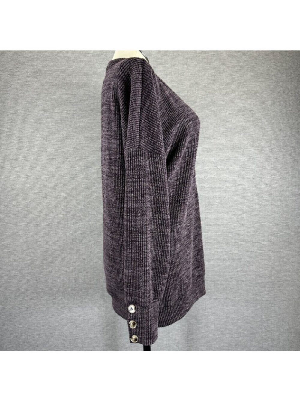 Michelle Mae V Neck Sweater Womens Size XL Purple Faux Buttons Long Sleeve - Picture 3 of 16